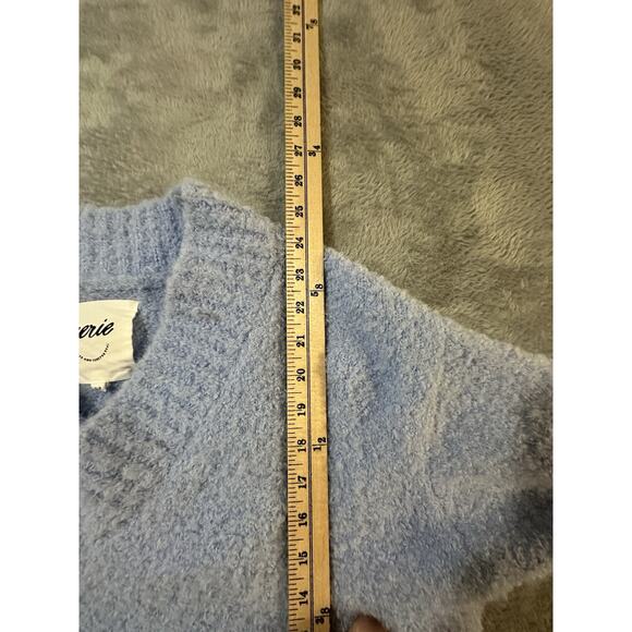 Aerie Women’s V-Neck Sweater Small Blue Fuzzy Soft Long Sleeve Pullover Cozy - Picture 5 of 5